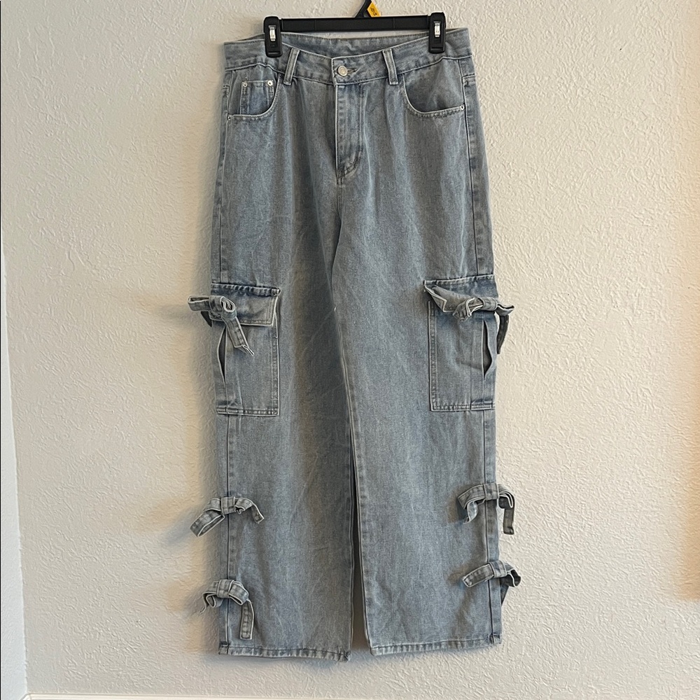 Michellecmm Women Wide Leg Cargo Jeans
